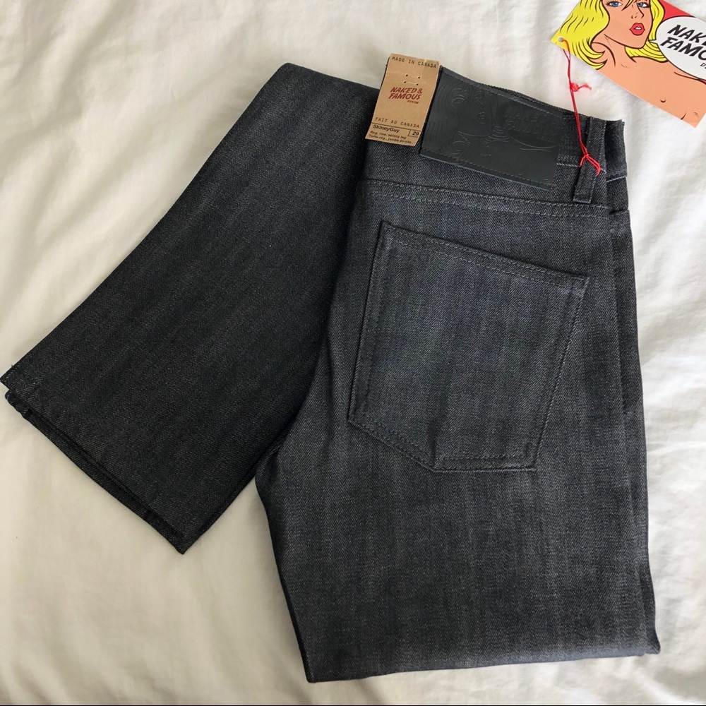 NEW Naked & Famous Skinny Guy Charcoal Denim Jeans